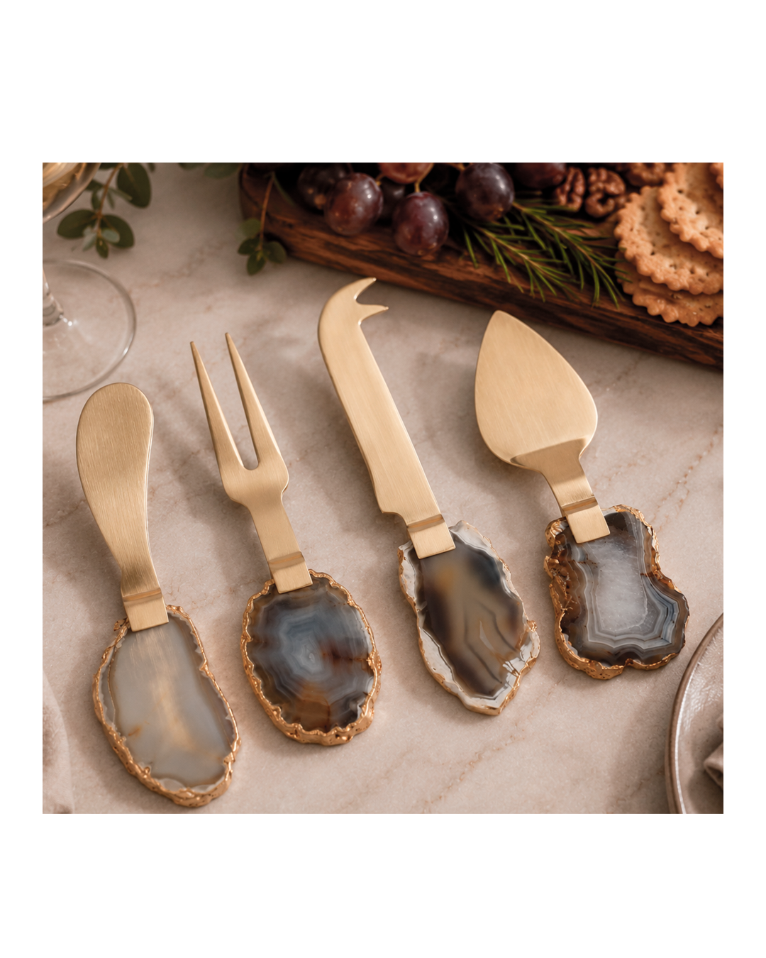 EUCLID BROWN AGATE CHEESE KNIFE SET