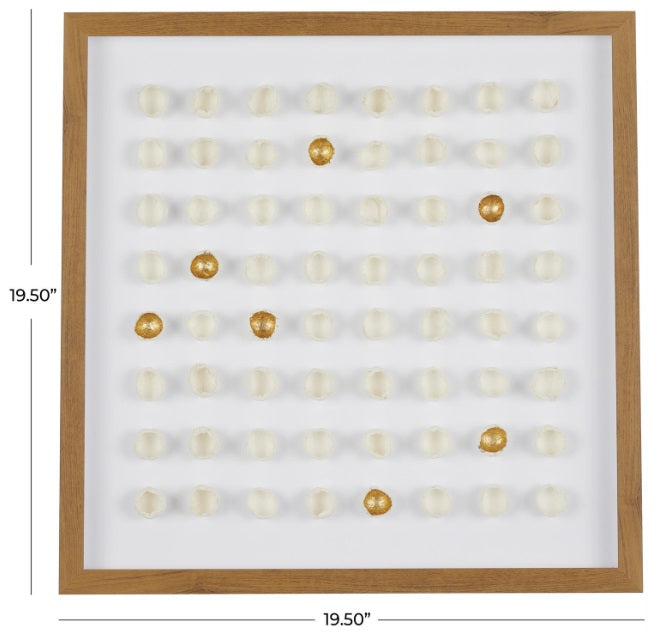 WHITE PAPER MACHE GEOMETRIC HANDMADE 3D MOLDED ART SHADOW BOX WITH GOLD ACCENTS AND WOODEN FRAME/ -30%
