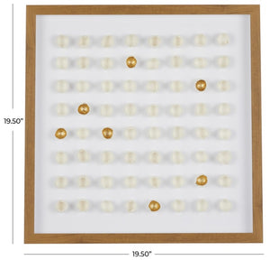 WHITE PAPER MACHE GEOMETRIC HANDMADE 3D MOLDED ART SHADOW BOX WITH GOLD ACCENTS AND WOODEN FRAME