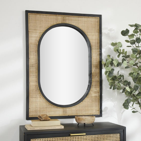 RATTAN WD WALL MIRROR 30''W, 42''H
