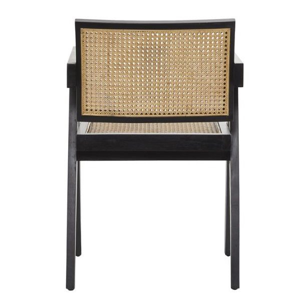 DARK BROWN TEAK WOOD HANDMADE ACCENT CHAIR WITH WOVEN CANE SEAT
