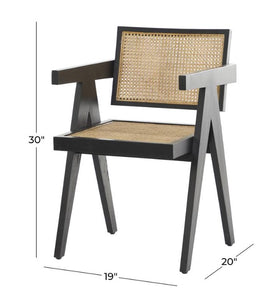 DARK BROWN TEAK WOOD HANDMADE ACCENT CHAIR WITH WOVEN CANE SEAT