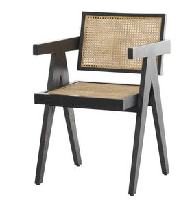 DARK BROWN TEAK WOOD HANDMADE ACCENT CHAIR WITH WOVEN CANE SEAT