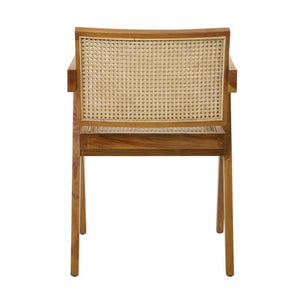 DARK BROWN TEAK WOOD HANDMADE ACCENT CHAIR WITH WOVEN CANE SEAT