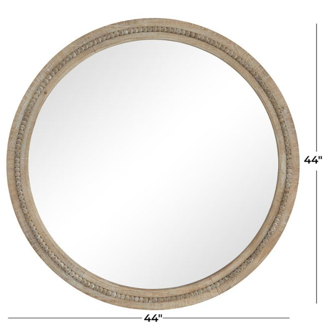 BROWN WOOD DISTRESSED WALL MIRROR WITH BEADED DETAILING, 44" X 2" X 44"