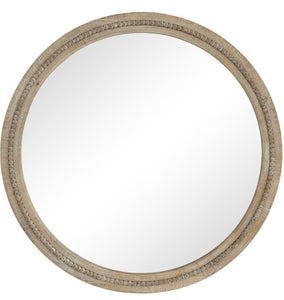 BROWN WOOD DISTRESSED WALL MIRROR WITH BEADED DETAILING, 44" X 2" X 44"