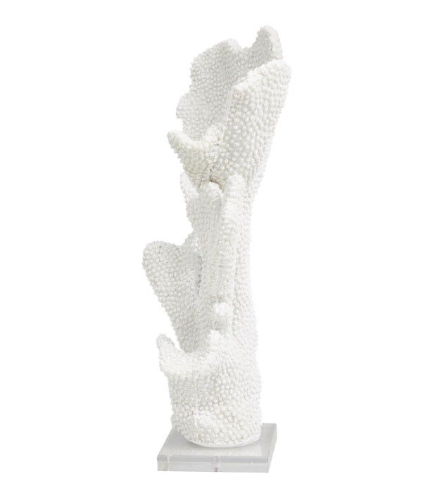 WHITE POLYSTONE CORAL TALL TEXTURED SCULPTURE WITH CLEAR ACRYLIC BASE