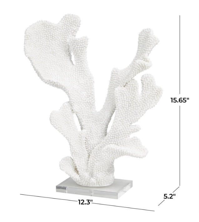 WHITE POLYSTONE CORAL TALL TEXTURED SCULPTURE WITH CLEAR ACRYLIC BASE