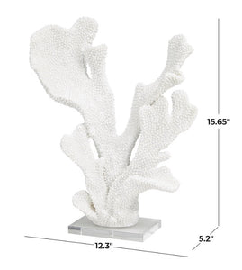WHITE POLYSTONE CORAL TALL TEXTURED SCULPTURE WITH CLEAR ACRYLIC BASE