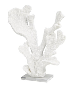 WHITE POLYSTONE CORAL TALL TEXTURED SCULPTURE WITH CLEAR ACRYLIC BASE