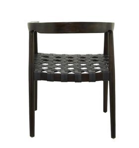 DARK BROWN TEAK WOOD HANDMADE WOVEN DINING CHAIR WITH ARMRESTS