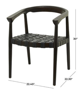 DARK BROWN TEAK WOOD HANDMADE WOVEN DINING CHAIR WITH ARMRESTS