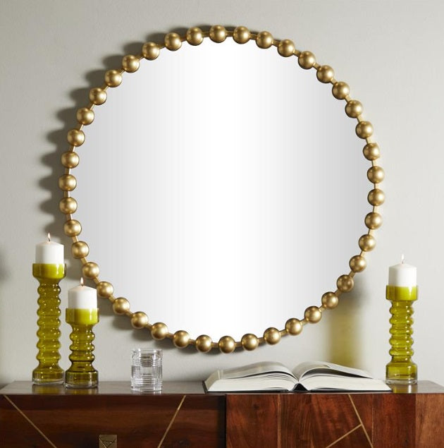 COSMOLIVING BY COSMOPOLITAN GOLD METAL WALL MIRROR WITH BEADED DETAILING