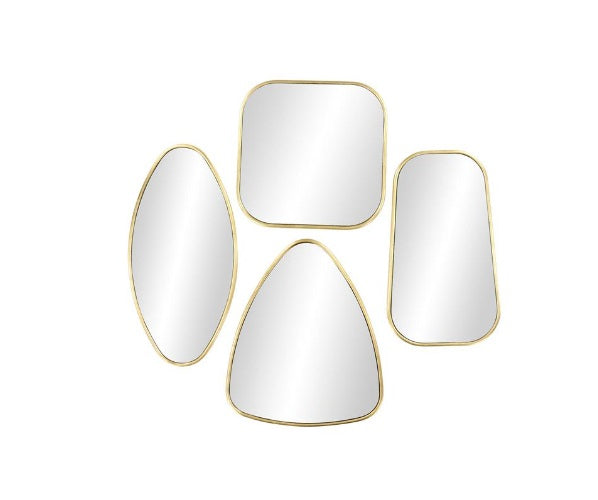 COSMOLIVING BY COSMOPOLITAN GOLD WOOD WALL MIRROR WITH VARYING SHAPES, SET OF 4 20", 16", 21", 24"H