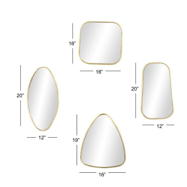COSMOLIVING BY COSMOPOLITAN GOLD WOOD WALL MIRROR WITH VARYING SHAPES, SET OF 4 20", 16", 21", 24"H
