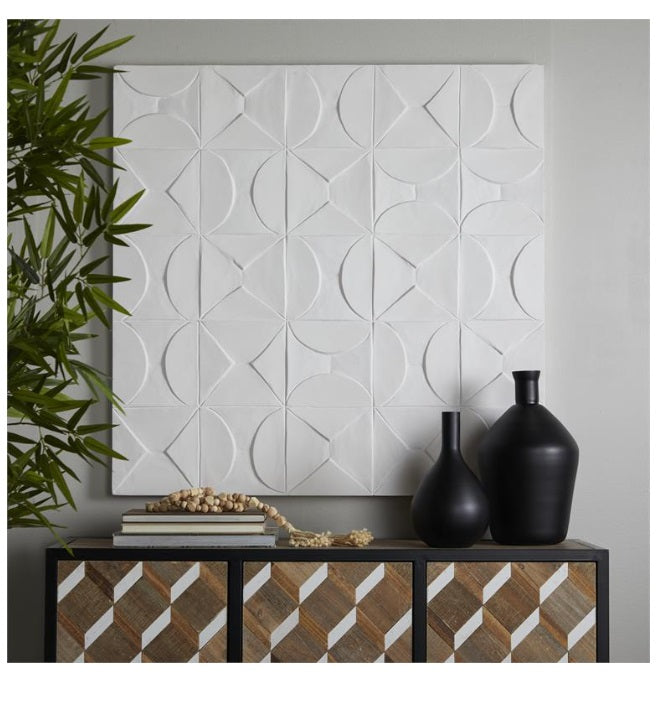 COSMOPOLITAN WHITE WOOD GEOMETRIC INTRICATELY CARVED WALL DECOR, 40" X 2" X 40"