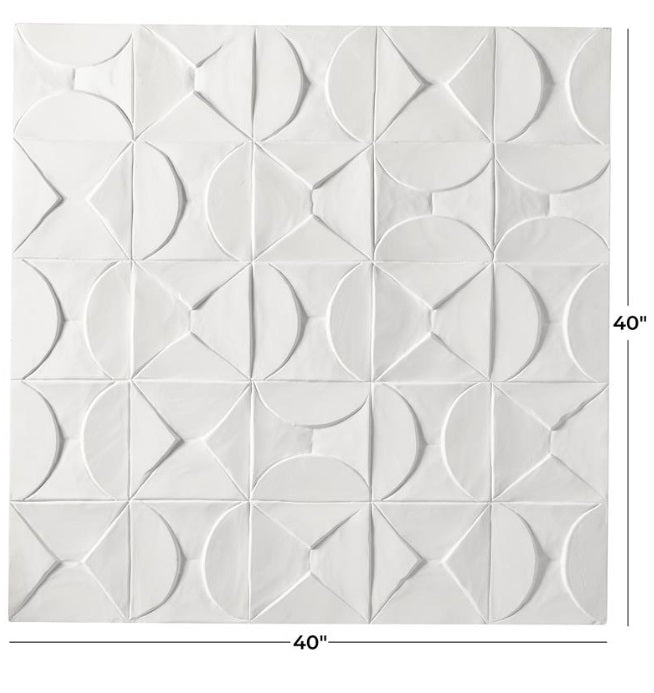 COSMOPOLITAN WHITE WOOD GEOMETRIC INTRICATELY CARVED WALL DECOR, 40" X 2" X 40"