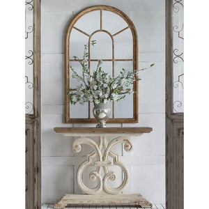 LARGE ARCHED ACCENT MIRROR WITH BROWN FRAME