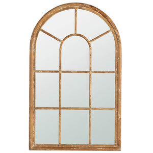LARGE ARCHED ACCENT MIRROR WITH BROWN FRAME