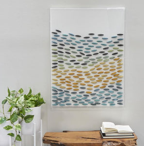 BLUE ACRYLIC GEOMETRIC 3D WAVES SHADOW BOX WITH CLEAR FRAME, 30" X 3" X 40"