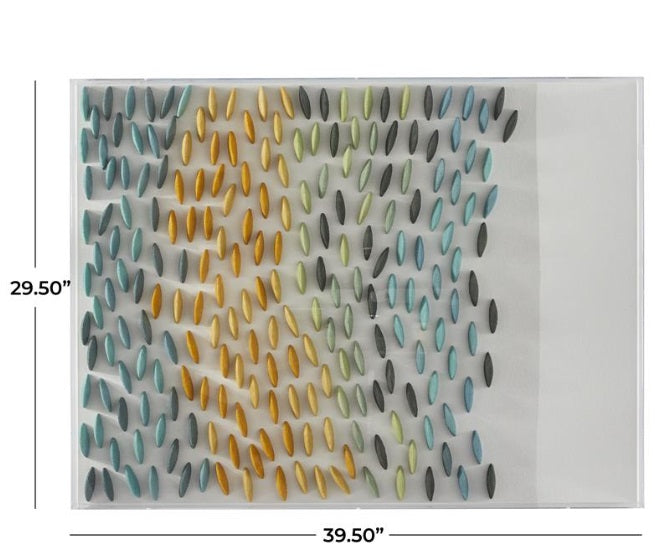 BLUE ACRYLIC GEOMETRIC 3D WAVES SHADOW BOX WITH CLEAR FRAME, 30" X 3" X 40"