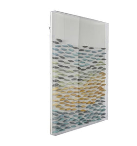 BLUE ACRYLIC GEOMETRIC 3D WAVES SHADOW BOX WITH CLEAR FRAME, 30" X 3" X 40"