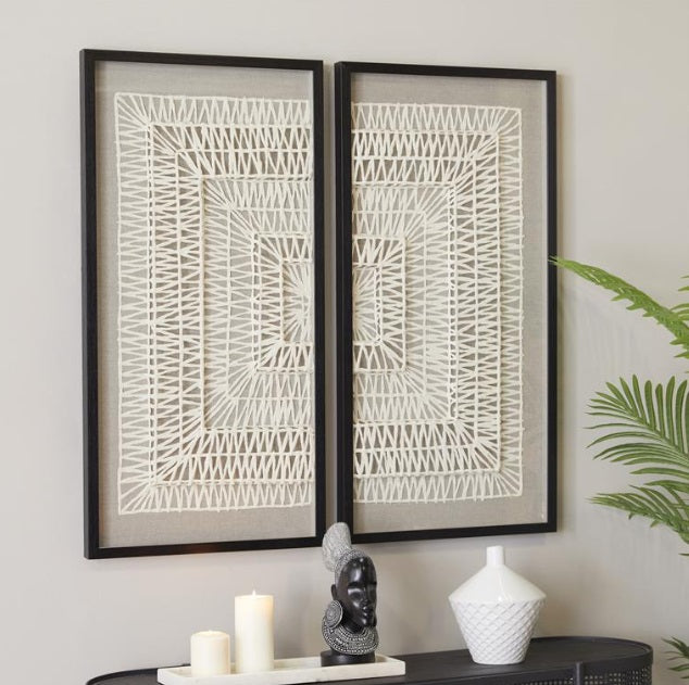 WHITE PAPER GEOMETRIC HANDMADE 3D ORIGAMI SHADOW BOX WITH BLACK FRAME, SET OF 2 20"W, 39"H