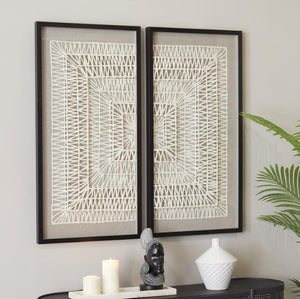 WHITE PAPER GEOMETRIC HANDMADE 3D ORIGAMI SHADOW BOX WITH BLACK FRAME, SET OF 2 20"W, 39"H