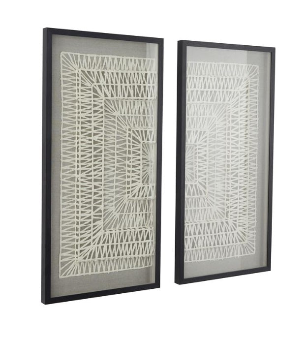 WHITE PAPER GEOMETRIC HANDMADE 3D ORIGAMI SHADOW BOX WITH BLACK FRAME, SET OF 2 20"W, 39"H