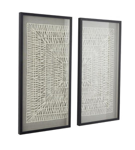 WHITE PAPER GEOMETRIC HANDMADE 3D ORIGAMI SHADOW BOX WITH BLACK FRAME, SET OF 2 20"W, 39"H