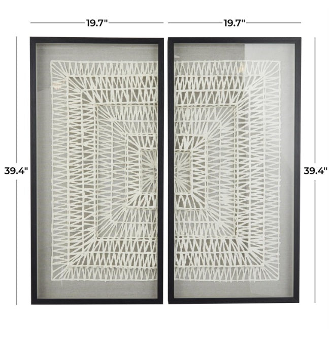 WHITE PAPER GEOMETRIC HANDMADE 3D ORIGAMI SHADOW BOX WITH BLACK FRAME, SET OF 2 20"W, 39"H