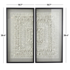 WHITE PAPER GEOMETRIC HANDMADE 3D ORIGAMI SHADOW BOX WITH BLACK FRAME, SET OF 2 20"W, 39"H