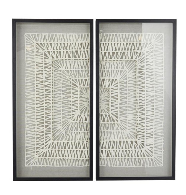 WHITE PAPER GEOMETRIC HANDMADE 3D ORIGAMI SHADOW BOX WITH BLACK FRAME, SET OF 2 20"W, 39"H