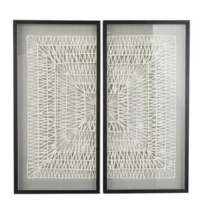 WHITE PAPER GEOMETRIC HANDMADE 3D ORIGAMI SHADOW BOX WITH BLACK FRAME, SET OF 2 20"W, 39"H