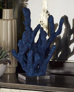 BLUE POLYSTONE CORAL TEXTURED POROUS SCULPTURE WITH ACRYLIC BASE, 10" X 9" X 13"