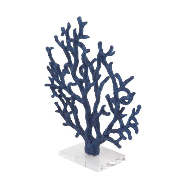 BLUE POLYSTONE CORAL TEXTURED POROUS SCULPTURE WITH ACRYLIC BASE, 14" X 4" X 16"