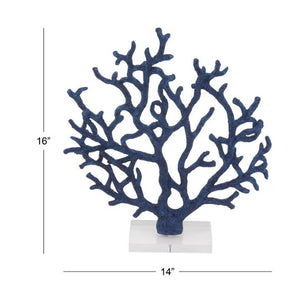 BLUE POLYSTONE CORAL TEXTURED POROUS SCULPTURE WITH ACRYLIC BASE, 14" X 4" X 16"