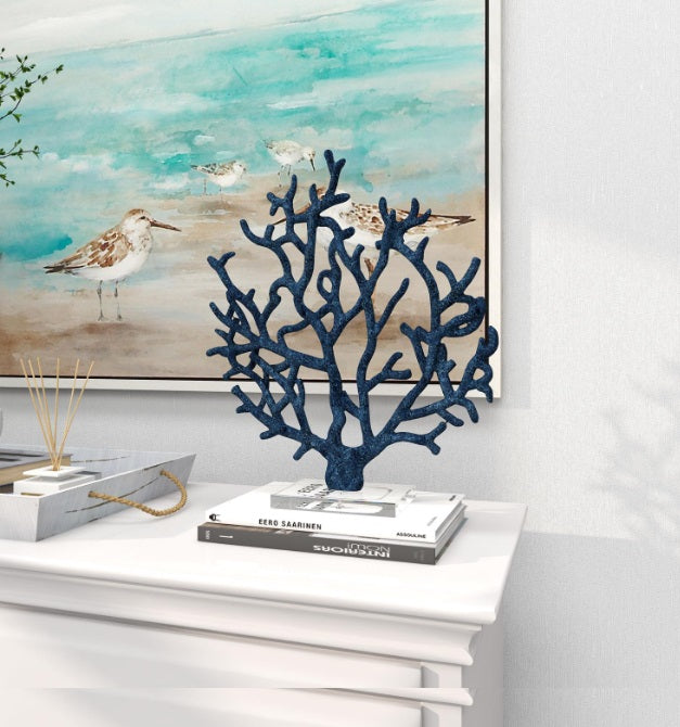 BLUE POLYSTONE CORAL TEXTURED POROUS SCULPTURE WITH ACRYLIC BASE, 14" X 4" X 16"