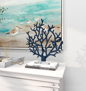 BLUE POLYSTONE CORAL TEXTURED POROUS SCULPTURE WITH ACRYLIC BASE, 14" X 4" X 16"