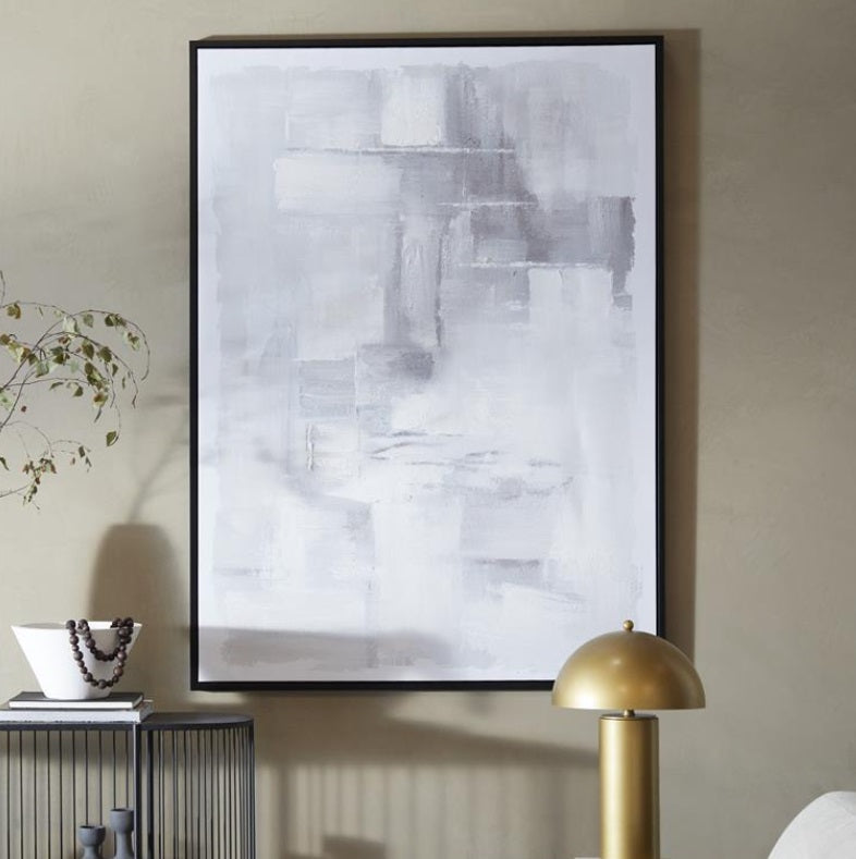 GRAY CANVAS ABSTRACT FRAMED WALL ART WITH BLACK FRAME, 47" X 2" X 65"