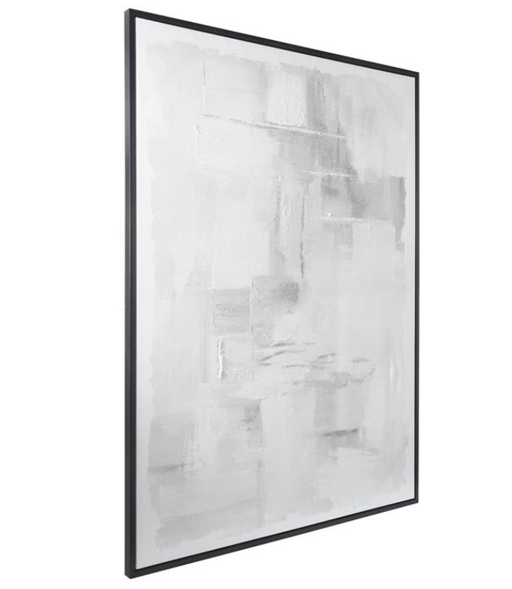 GRAY CANVAS ABSTRACT FRAMED WALL ART WITH BLACK FRAME, 47" X 2" X 65"