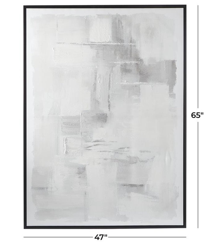 GRAY CANVAS ABSTRACT FRAMED WALL ART WITH BLACK FRAME, 47" X 2" X 65"