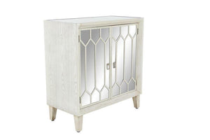 Modern Rectangular White Wood and Glass Geometric Cabinet