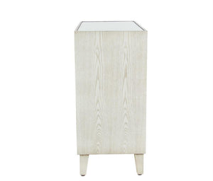 Modern Rectangular White Wood and Glass Geometric Cabinet