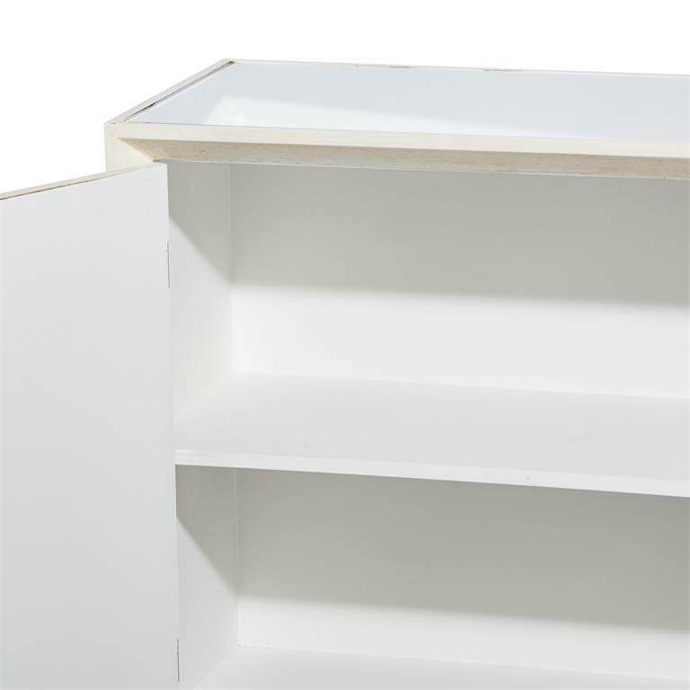Modern Rectangular White Wood and Glass Geometric Cabinet