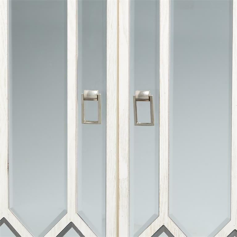 Modern Rectangular White Wood and Glass Geometric Cabinet