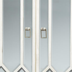 Modern Rectangular White Wood and Glass Geometric Cabinet