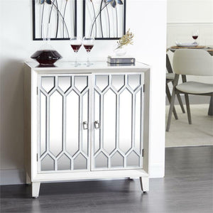 Modern Rectangular White Wood and Glass Geometric Cabinet