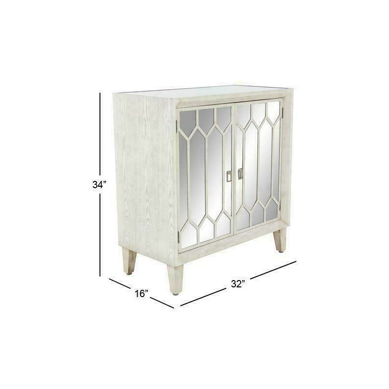 Modern Rectangular White Wood and Glass Geometric Cabinet