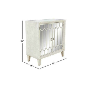 Modern Rectangular White Wood and Glass Geometric Cabinet